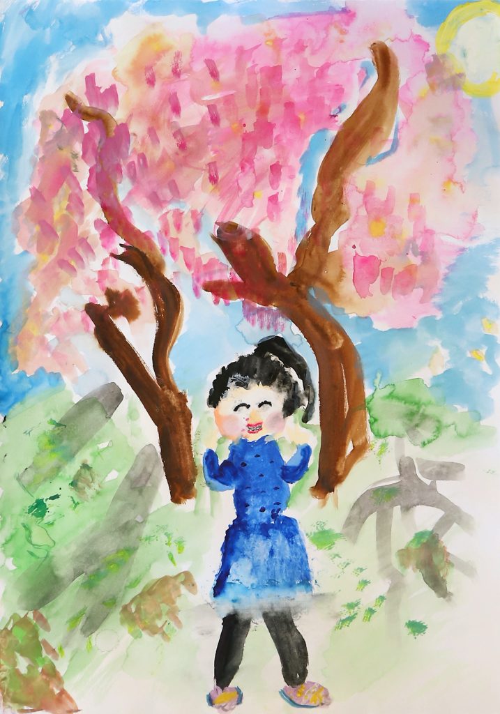 「土手のふんわり咲く桜」旭小学校　４年　山上　結衣